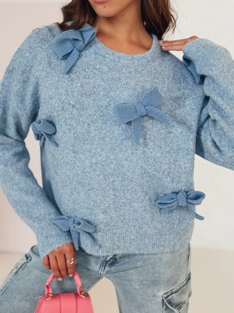 Swetry Damskie>Dstreet Sweter damski oversize BOWTONE z kokardkami niebieski MY2353