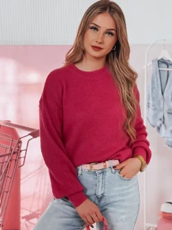 Swetry Damskie>Dstreet Sweter damski oversize EMERALD fuksja MY2125