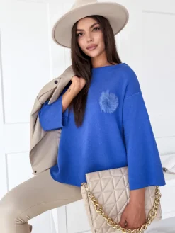 Swetry Damskie>Dstreet Sweter damski oversize GAIA niebieski MY2007