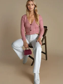 Swetry Damskie>Dstreet Sweter damski RIGLA różowy MY1636