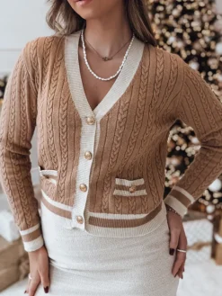 Swetry Damskie>Dstreet Sweter damski rozpinany FUZZY kamelowy MY2369