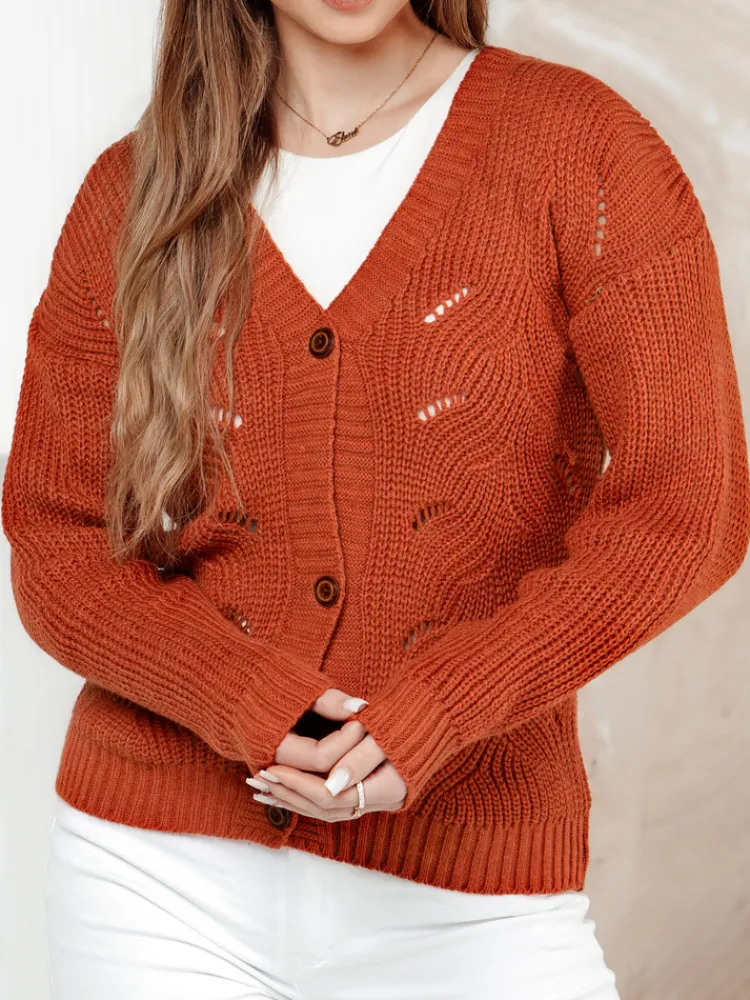 Swetry Damskie>Dstreet Sweter damski rozpinany KNITVIA rudy MY2420