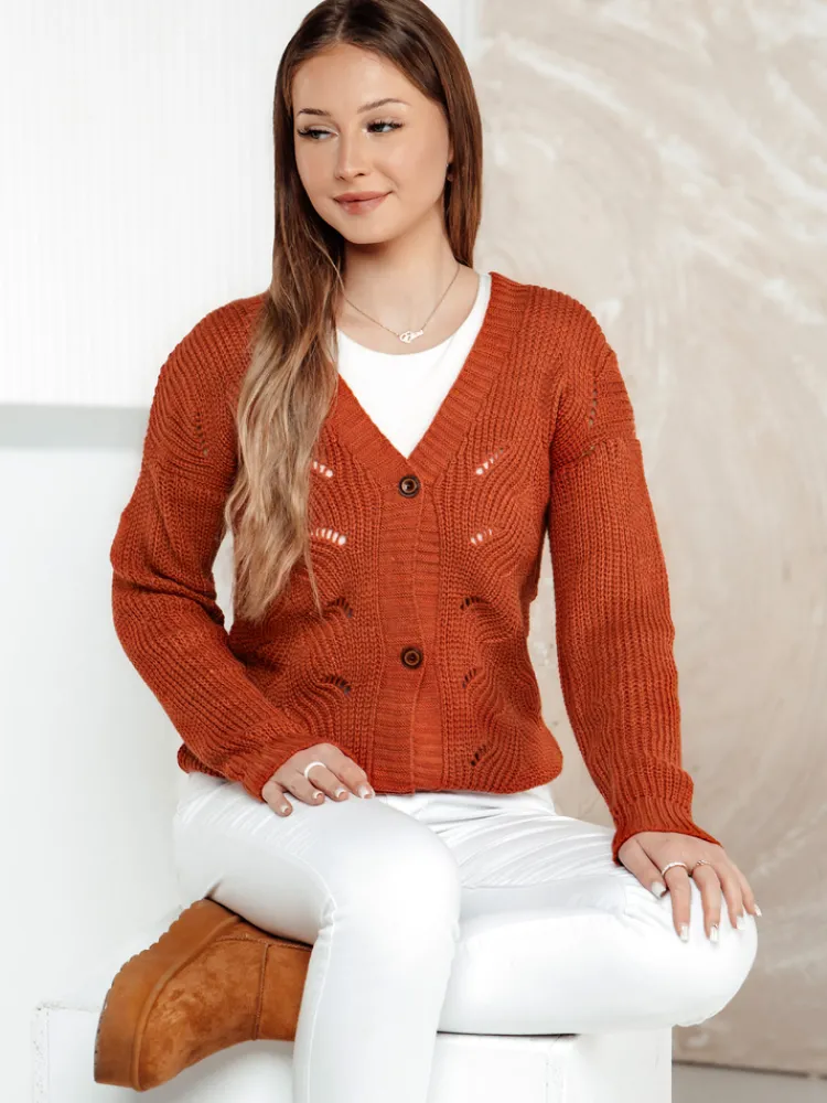 Swetry Damskie>Dstreet Sweter damski rozpinany KNITVIA rudy MY2420