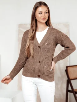 Swetry Damskie>Dstreet Sweter damski rozpinany KNITVIA beżowy MY2421