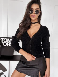 Swetry Damskie>Dstreet Sweter damski rozpinany LILY czarny MY2035