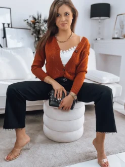 Swetry Damskie>Dstreet Sweter damski rozpinany MAILA rudy MY1746