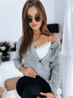 Swetry Damskie>Dstreet Sweter damski rozpinany WIKI jasnoszary MY1712