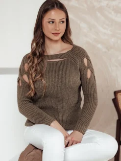 Swetry Damskie>Dstreet Sweter damski SLITARIA beżowy MY2402