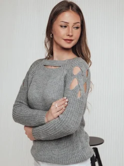 Swetry Damskie>Dstreet Sweter damski SLITARIA jasnoszary MY2394