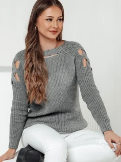 Swetry Damskie>Dstreet Sweter damski SLITARIA jasnoszary MY2394