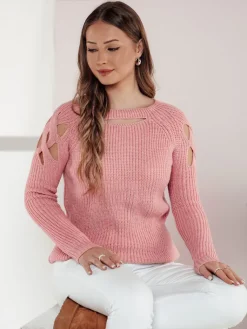 Swetry Damskie>Dstreet Sweter damski SLITARIA różowy MY2412