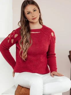 Swetry Damskie>Dstreet Sweter damski SLITARIA różowy MY2411