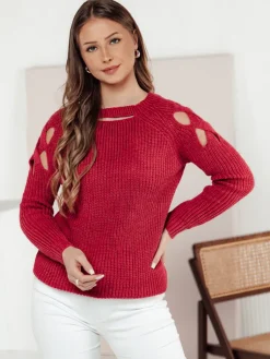 Swetry Damskie>Dstreet Sweter damski SLITARIA różowy MY2411