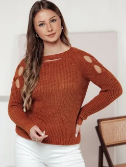 Swetry Damskie>Dstreet Sweter damski SLITARIA rudy MY2413