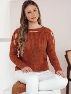 Swetry Damskie>Dstreet Sweter damski SLITARIA rudy MY2413