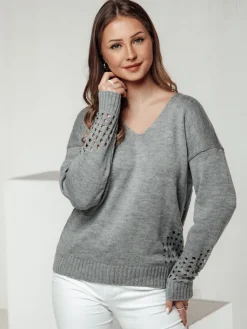 Swetry Damskie>Dstreet Sweter damski SOFTARE jasnoszary MY2398