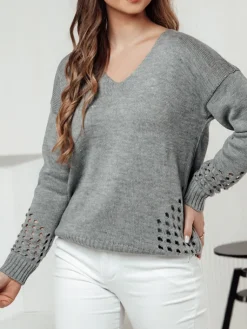 Swetry Damskie>Dstreet Sweter damski SOFTARE jasnoszary MY2398