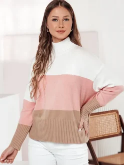 Swetry Damskie>Dstreet Sweter damski STRIPELO różowy MY2417