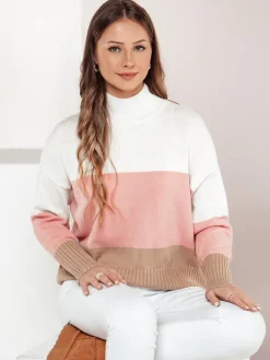 Swetry Damskie>Dstreet Sweter damski STRIPELO różowy MY2417