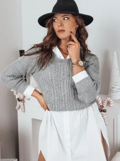 Swetry Damskie>Dstreet Sweter damski VALENTIS jasnoszary MY1816