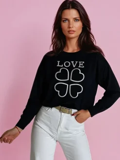 Swetry Damskie>Dstreet Sweter damski z nadrukiem CLOVER czarny MY2300