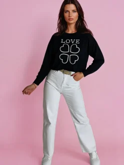 Swetry Damskie>Dstreet Sweter damski z nadrukiem CLOVER czarny MY2300