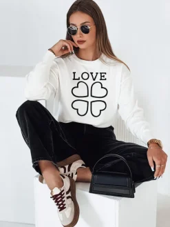 Swetry Damskie>Dstreet Sweter damski z nadrukiem CLOVER biały MY2337