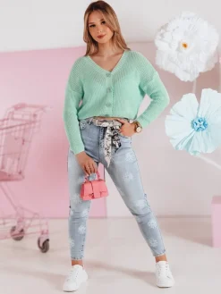 Swetry Damskie>Dstreet Sweter damskie one size oversize prążkowany SWEETDREAM miętowy MY2458