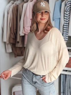 Swetry Damskie>Dstreet Sweter damskie one size oversize NORVAN masełko MY2451