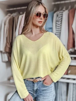 Swetry Damskie>Dstreet Sweter damskie one size oversize NORVAN cytrynowy MY2456