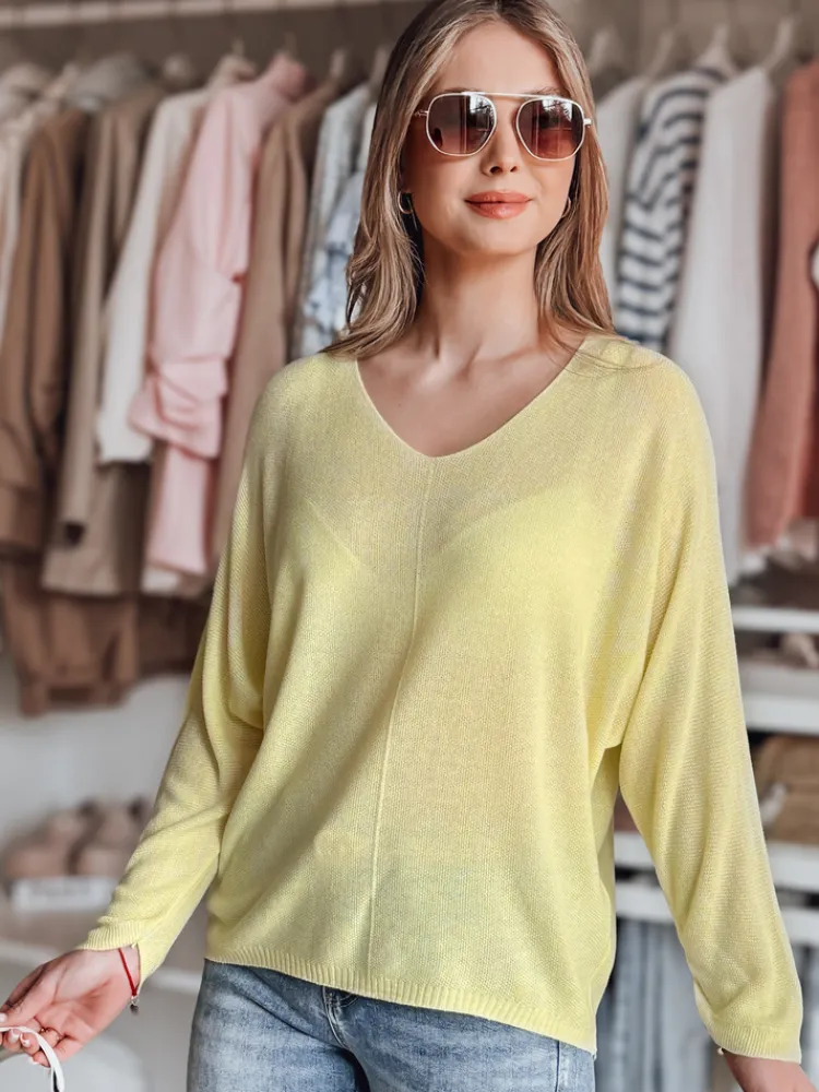 Swetry Damskie>Dstreet Sweter damskie one size oversize NORVAN cytrynowy MY2456