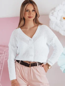 Swetry Damskie>Dstreet Sweter damskie one size oversize prążkowany SWEETDREAM biały MY2459