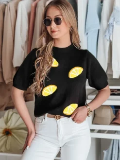 Swetry Damskie>Dstreet Sweter damskie oversize z cytrynami CYTRYNKA czarny MY2477