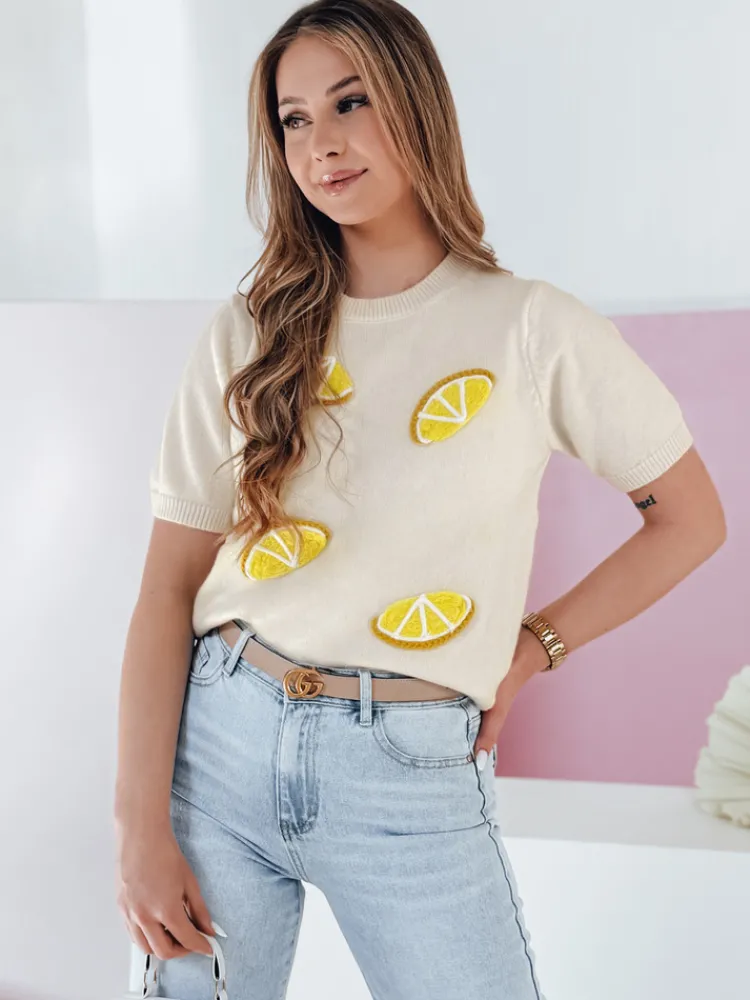 Swetry Damskie>Dstreet Sweter damskie oversize z cytrynami CYTRYNKA beżowy MY2476