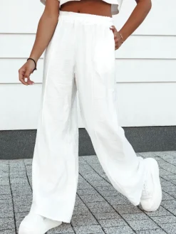 Spodnie Damskie>Dstreet Szerokie spodnie damskie wide leg GRITAN ecru UY2149