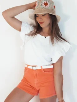 Spodenki Damskie>Dstreet Szorty jeansowe damskie GLAMWEAR pomarańczowe SY0358