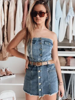 T-Shirty Damskie>Dstreet Top damski gorsetowy jeansowy GORSETORA niebieski RY2826