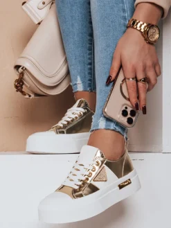 Trampki>Dstreet Trampki damskie na platformie TRENDIS złote ZY0702