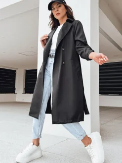 Płaszcze Damskie>Dstreet Trencz damski długi BINCIA czarna TY4342