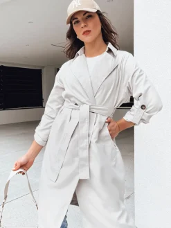 Płaszcze Damskie>Dstreet Trencz damski długi BINCIA jasnoszara TY4338