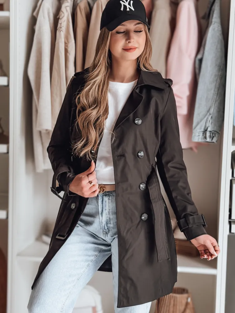 Płaszcze Damskie>Dstreet Trencz damski dwurzędowy z paskiem BELISION czarny NY0749