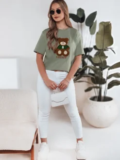 T-Shirty Damskie>Dstreet T-shirt damski BAREN ciemnozielony RY2539