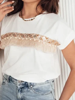 T-Shirty Damskie>Dstreet T-shirt damski boho MONKIS ecru RY2346