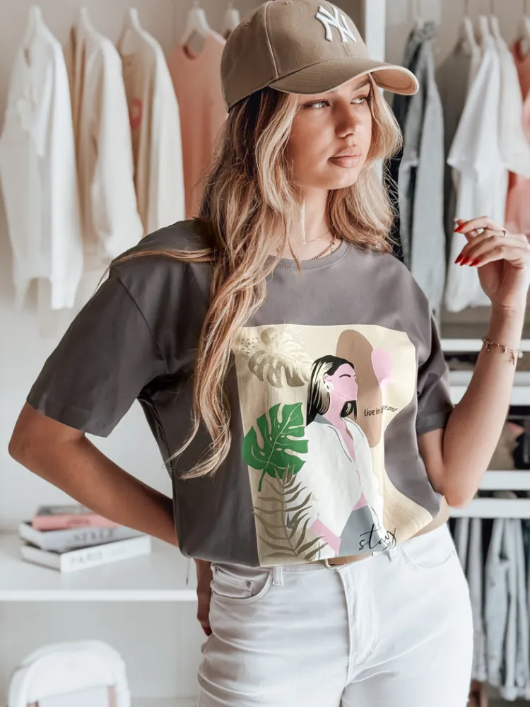 T-Shirty Damskie>Dstreet T-shirt damski BRAVIS grafitowy RY2617