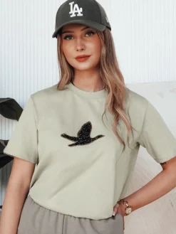 T-Shirty Damskie>Dstreet T-shirt damski BRILD pistacjowy RY2528