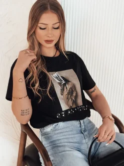T-Shirty Damskie>Dstreet T-shirt damski CARSTI czarny RY2403