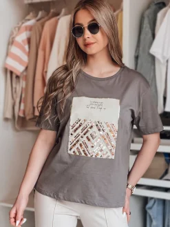 T-Shirty Damskie>Dstreet T-shirt damski CENTIA grafitowy RY2612