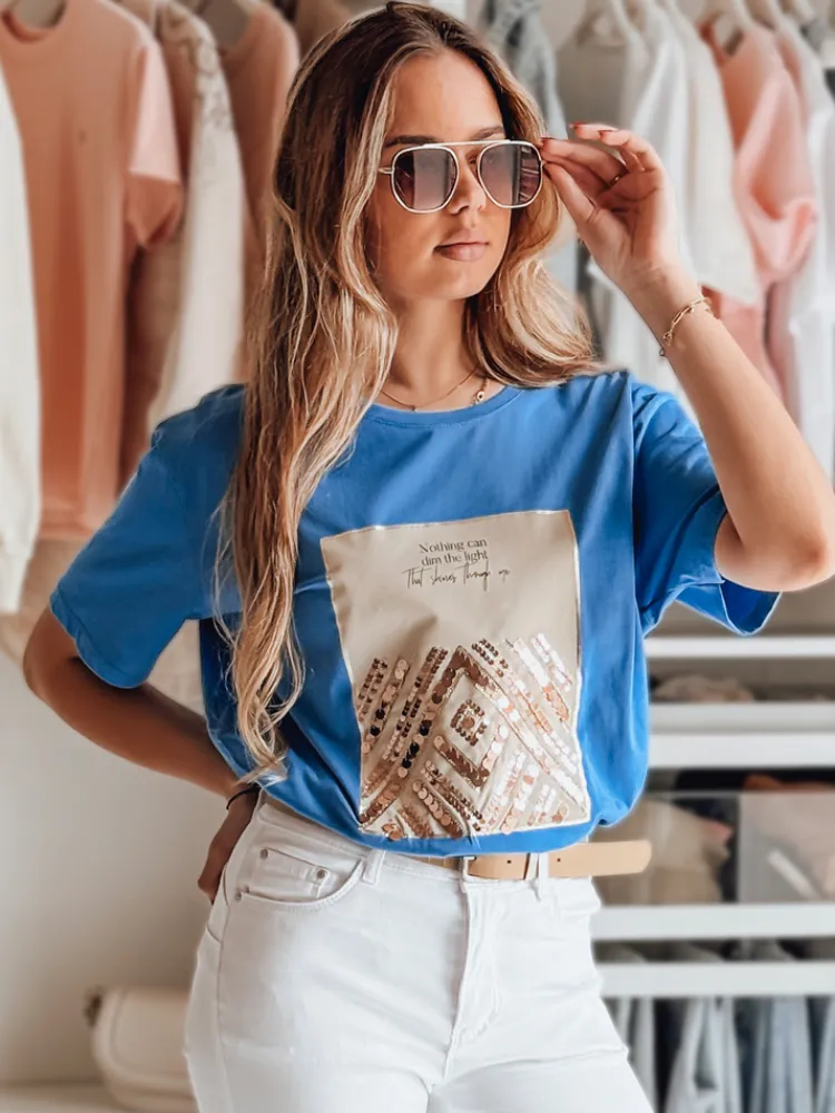 T-Shirty Damskie>Dstreet T-shirt damski CENTIA niebieski RY2613