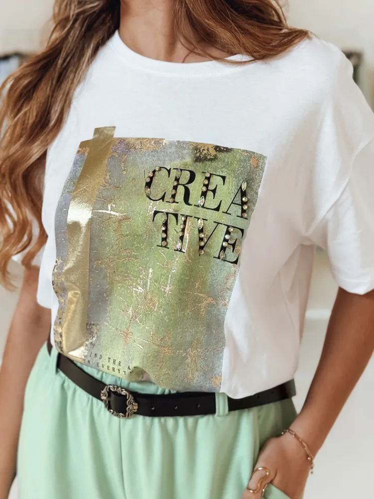 T-Shirty Damskie>Dstreet T-shirt damski CREATIVE biały RY2609