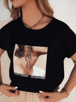 T-Shirty Damskie>Dstreet T-shirt damski FALCI czarny RY2397